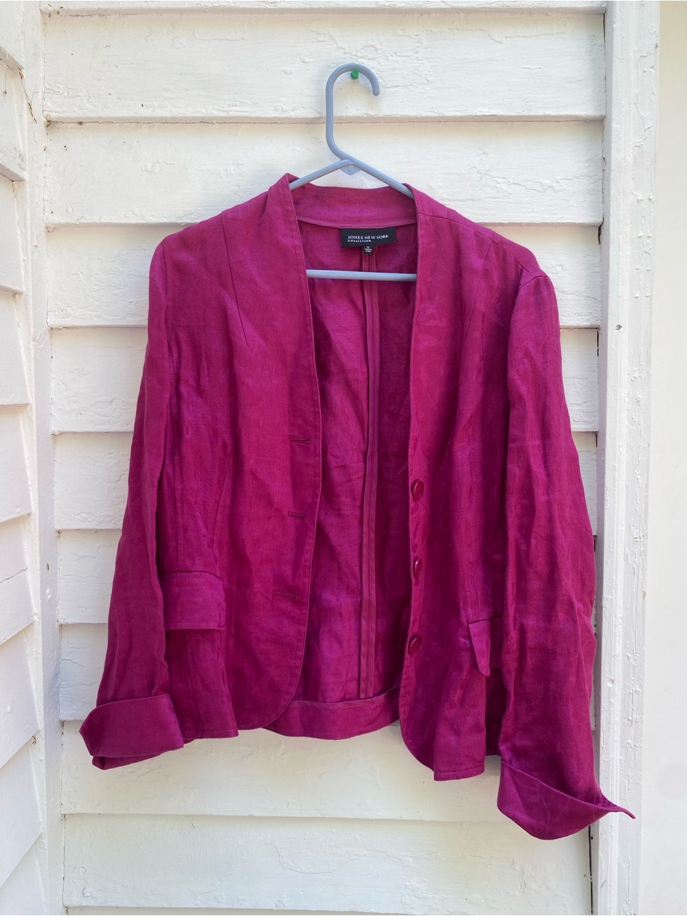 Jones New York Vibrant Fuchsia Three-Button Linen Blazer - Picture 3 of 11